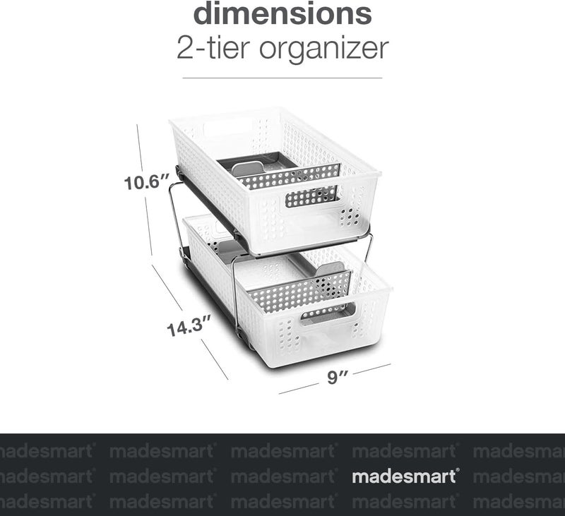 Made Smart Stackable 2-Tier Organizer, 2 Pack, Multi-Purpose Slide-Out Storage with Extra Set of Legs, Handles and Dividers for Home and Bath, BPA Free, Frost 2 PACK - Image 2